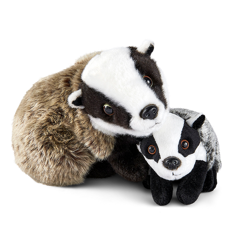 Set of 2 Black & White Handcrafted Plush Badger Stuffed Animals 17.5